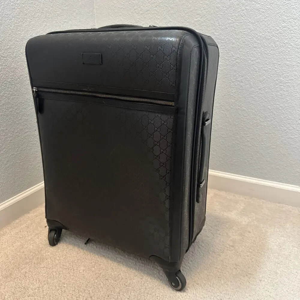 AUTHENTIC GUCCI TROLLEY TRAVEL SUITCASE IMPRIME 24” BLACK ROLLING LUGGAGE 293908